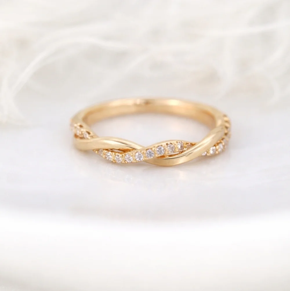 Dainty 14k Gold and Simulated Diamonds CZ Twist Ring